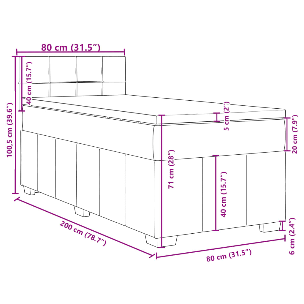 vidaXL Sommier à lattes de lit avec matelas Marron foncé 80x200 cm