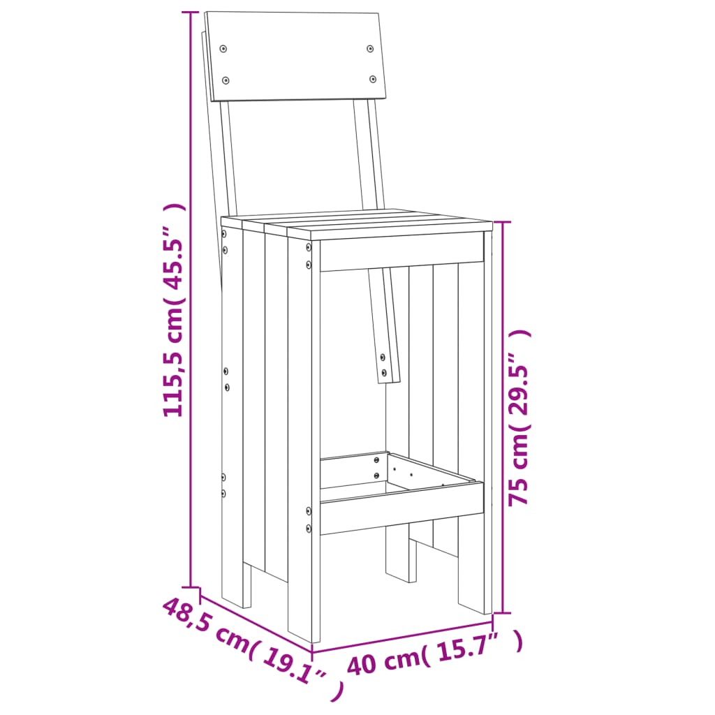 vidaXL Tabourets de bar lot de 2 40x48,5x115,5 cm bois massif douglas