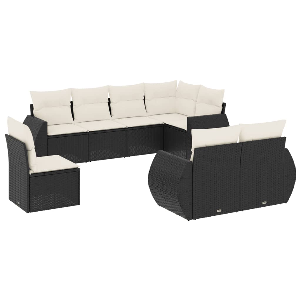 vidaXL Salon de jardin 8 pcs avec coussins noir résine tressée