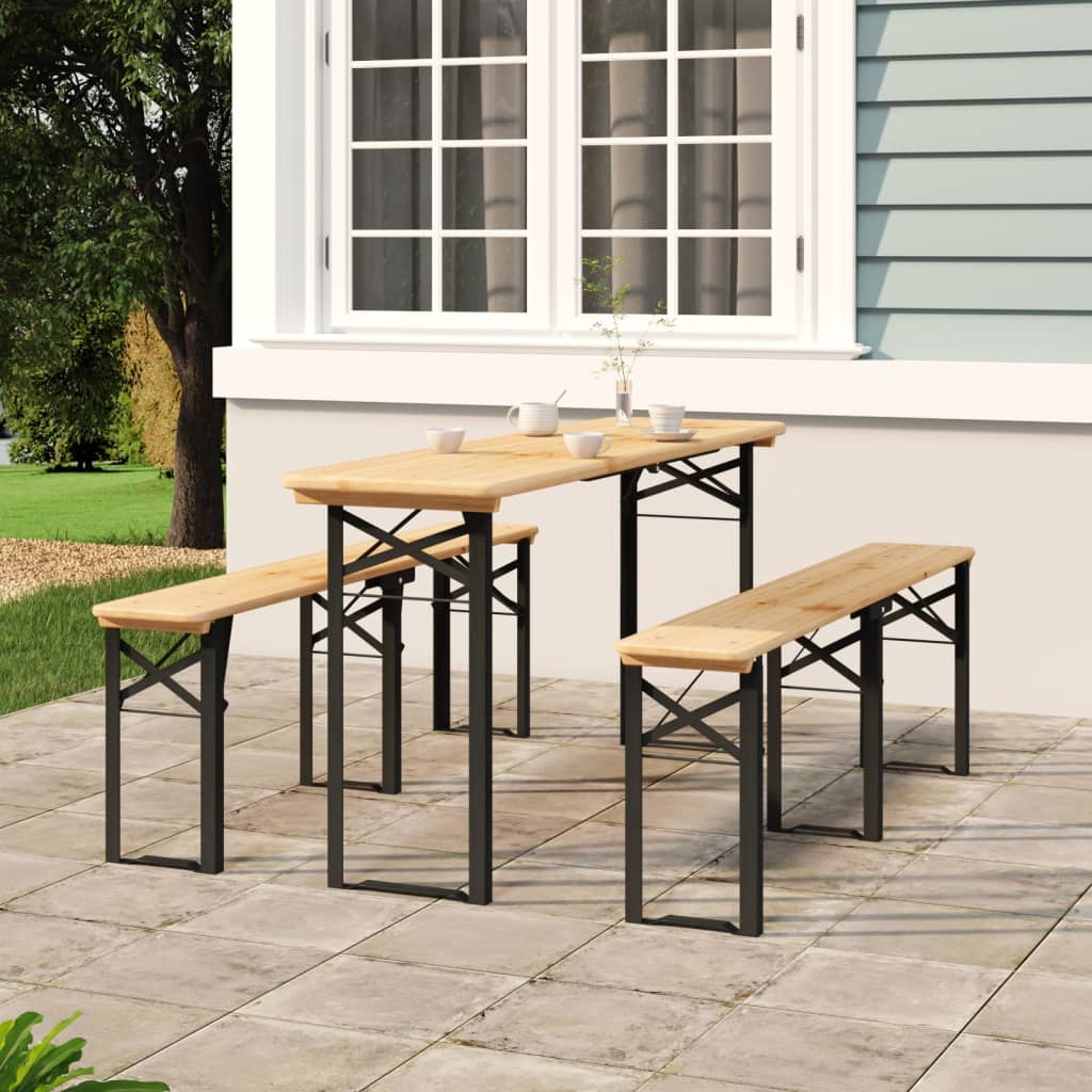 vidaXL Ensemble de tables à bière pliantes 3 pcs bois massif de sapin