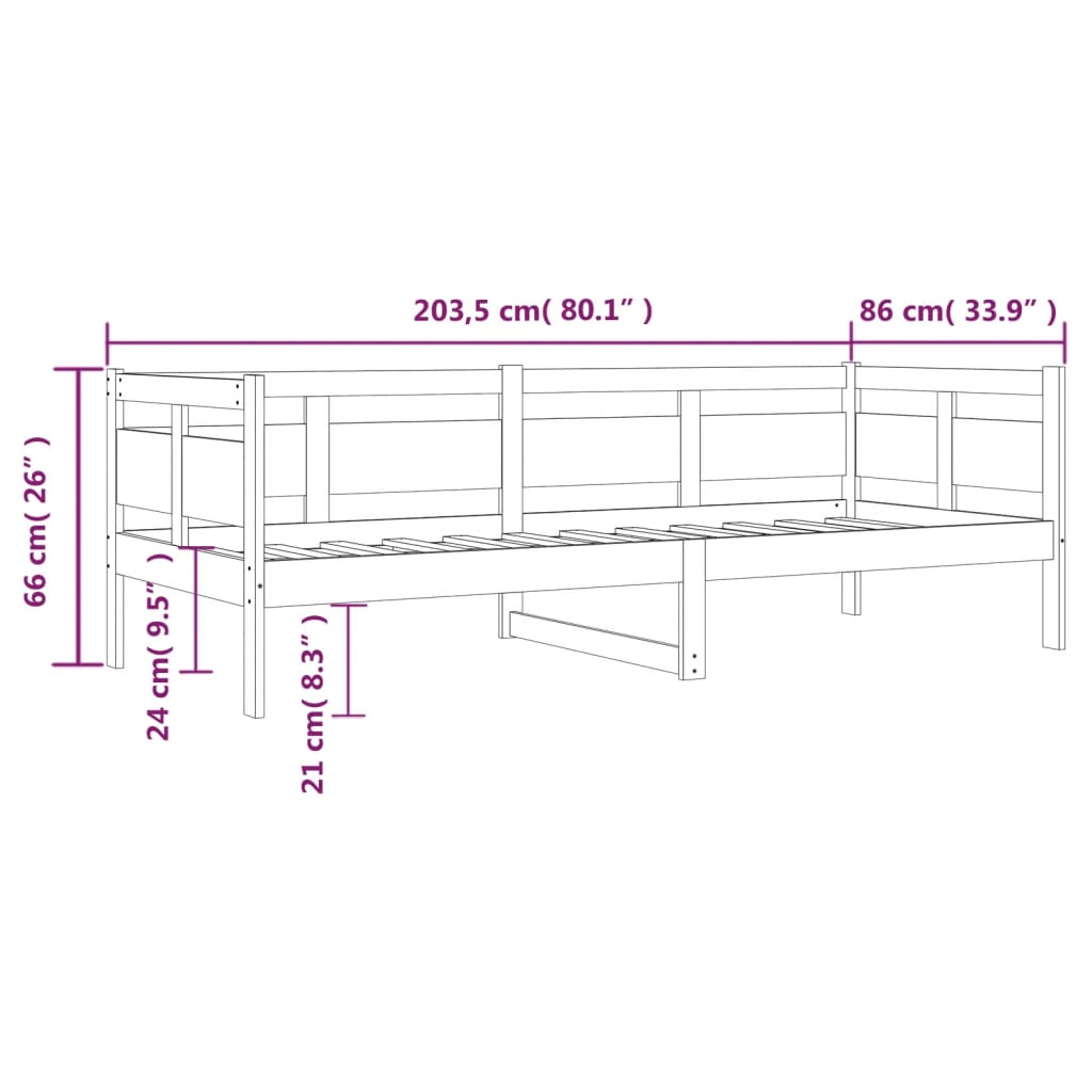 vidaXL Lit de jour marron miel bois de pin massif 80x200 cm