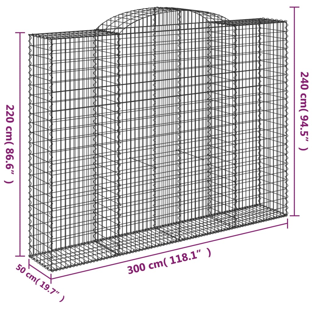 vidaXL Paniers à gabions arqués 4 pcs 300x50x220/240 cm fer galvanisé