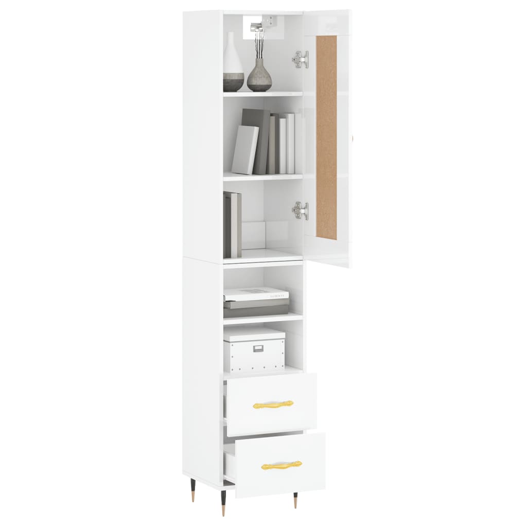 vidaXL Buffet haut Blanc brillant 34,5x34x180 cm Bois d'ingénierie