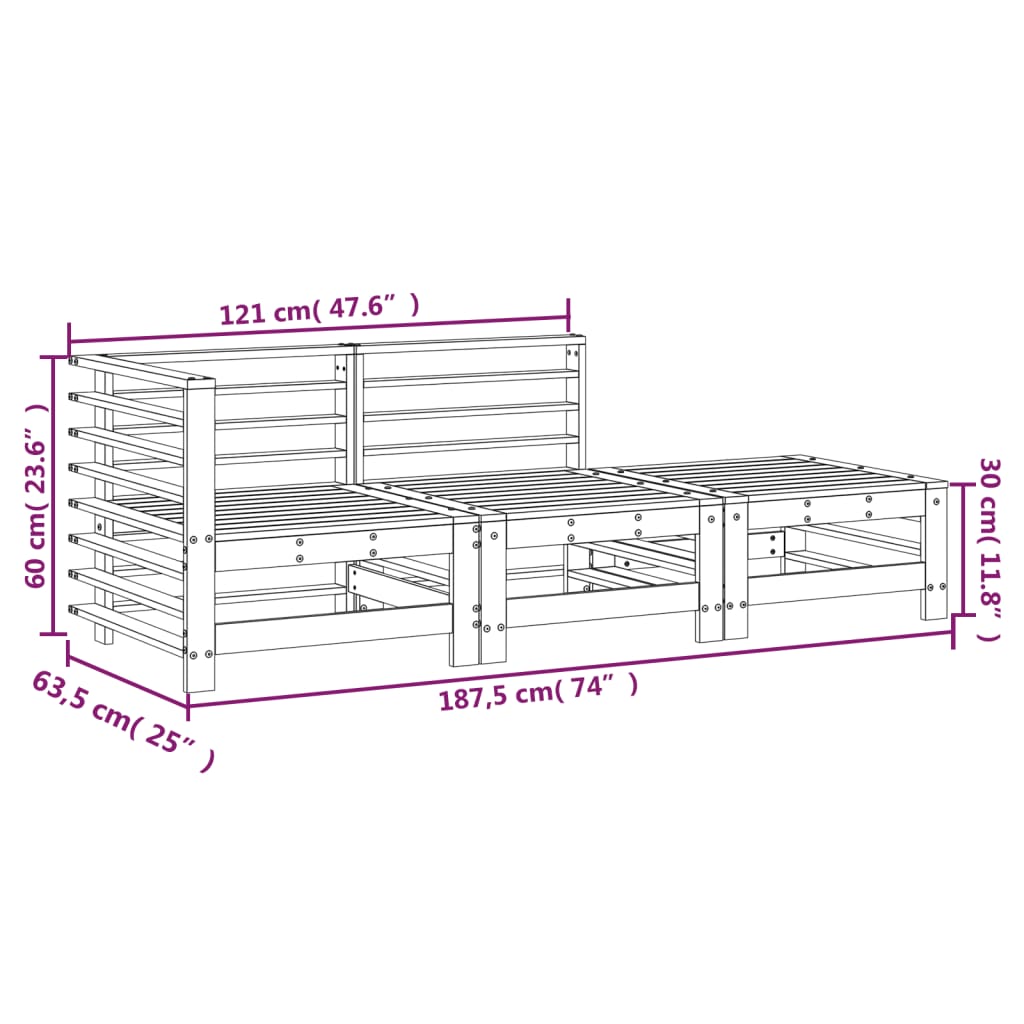 vidaXL Salon de jardin 3 pcs bois massif douglas