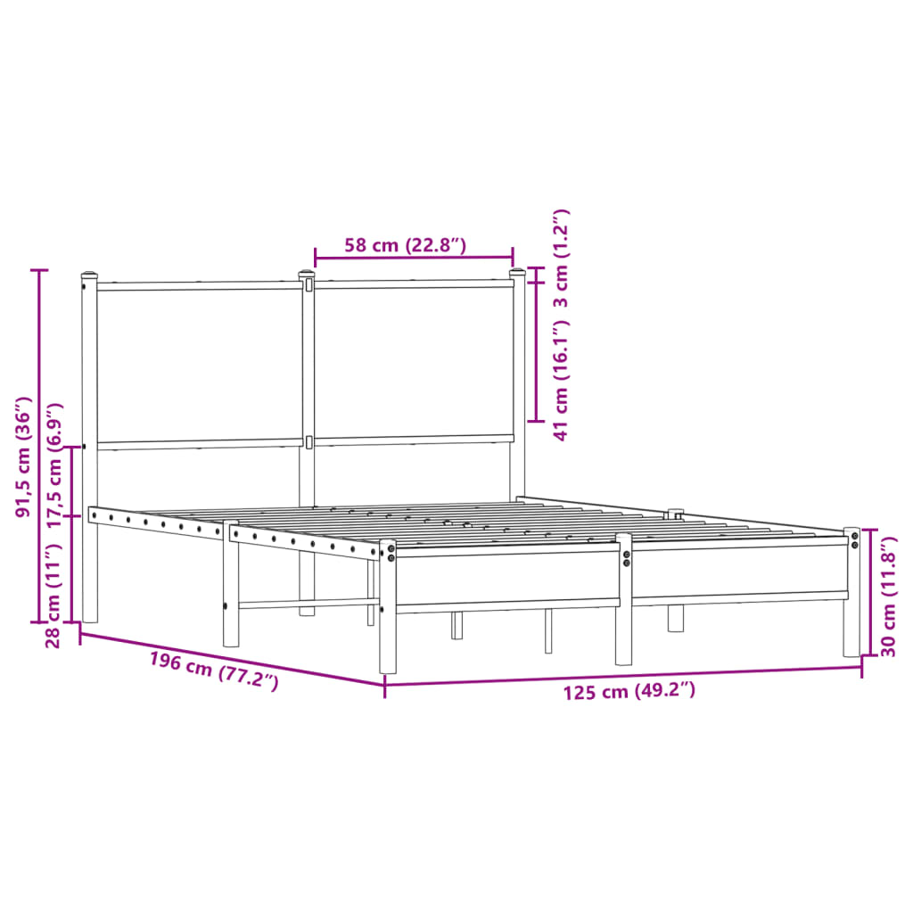 vidaXL Cadre de lit en métal avec tête de lit chêne marron 120x190 cm