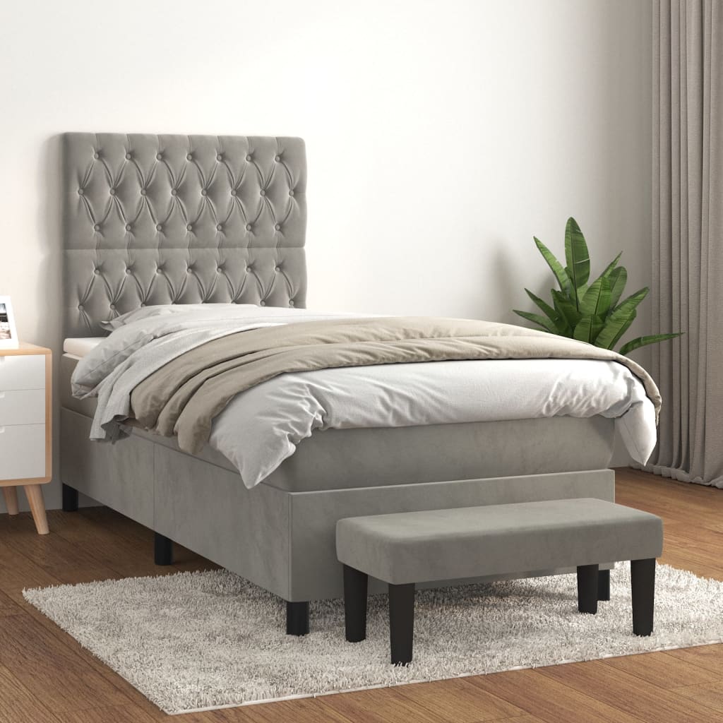 vidaXL Sommier à lattes de lit et matelas Gris clair 90x200 cm Velours