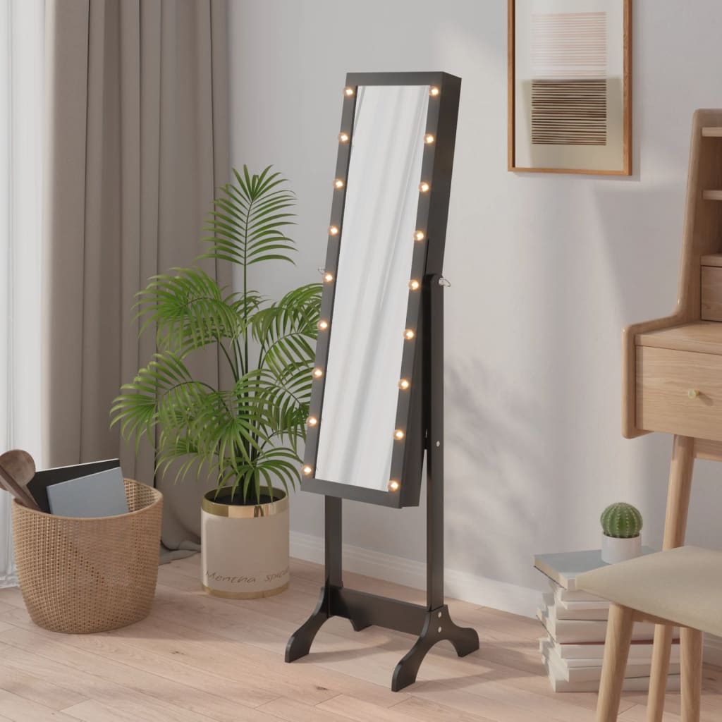 vidaXL Miroir sur pied blanc avec LED noir 34x37x146 cm