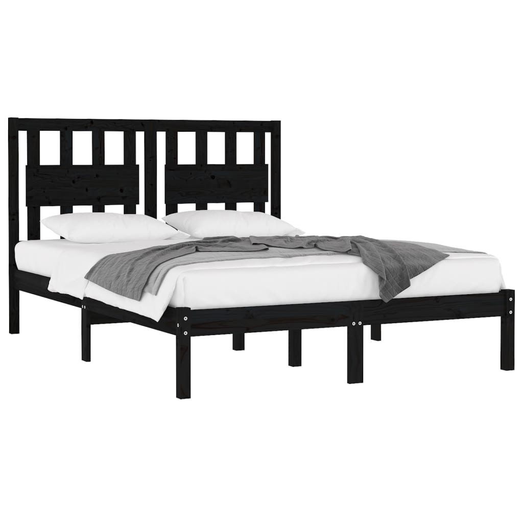 vidaXL Cadre de lit Noir Bois de pin massif 135x190 cm Double