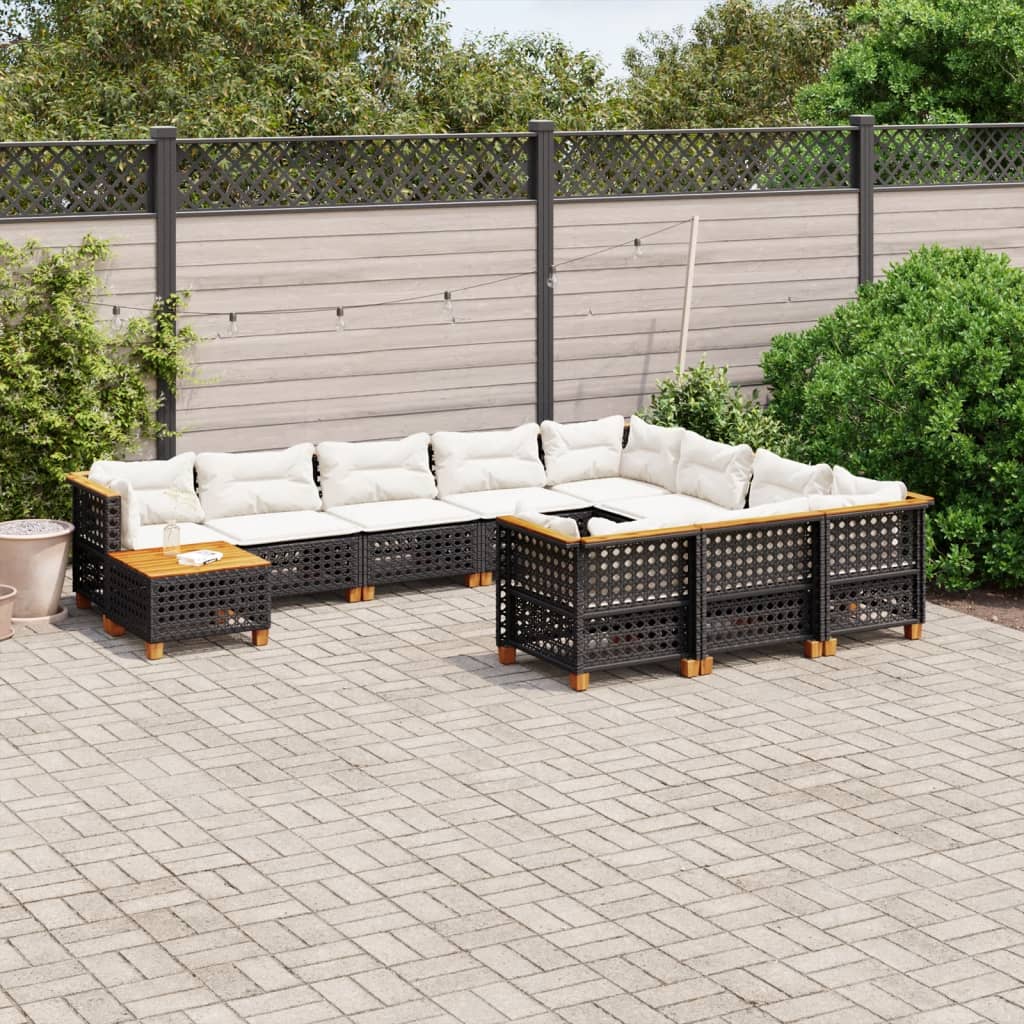 vidaXL Salon de jardin 11 pcs avec coussins noir résine tressée