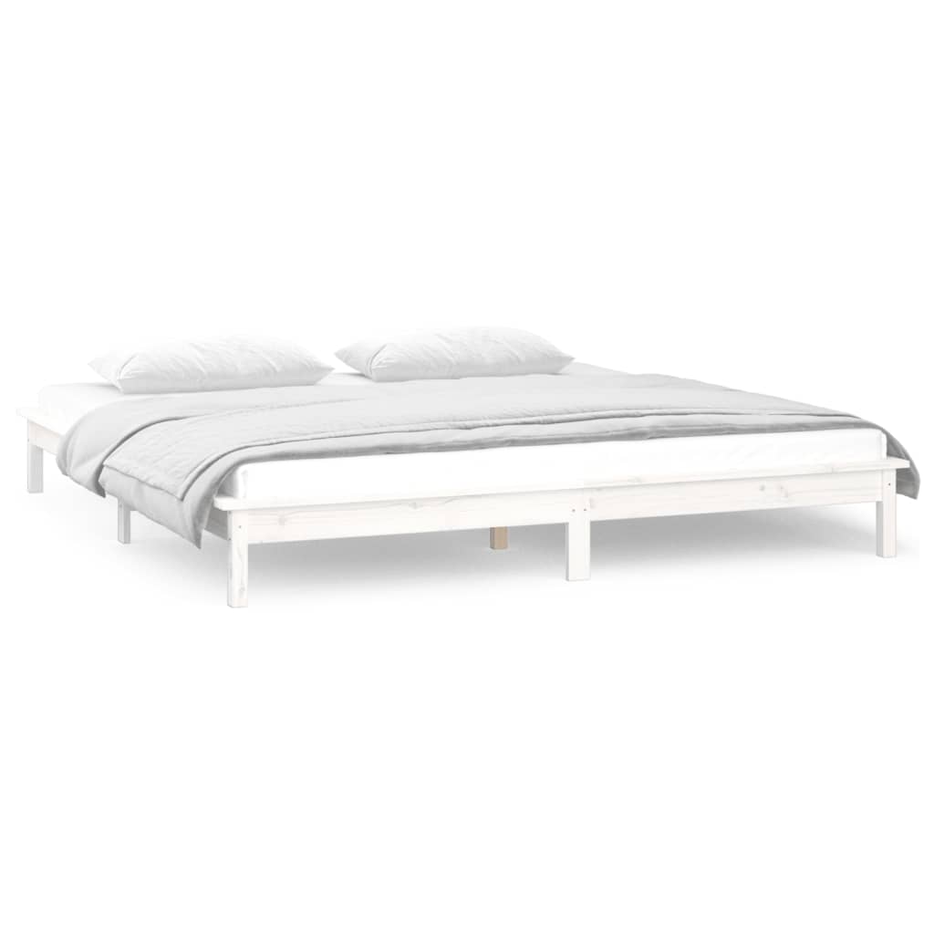 vidaXL Cadre de lit à LED sans matelas blanc 200x200 cm bois massif