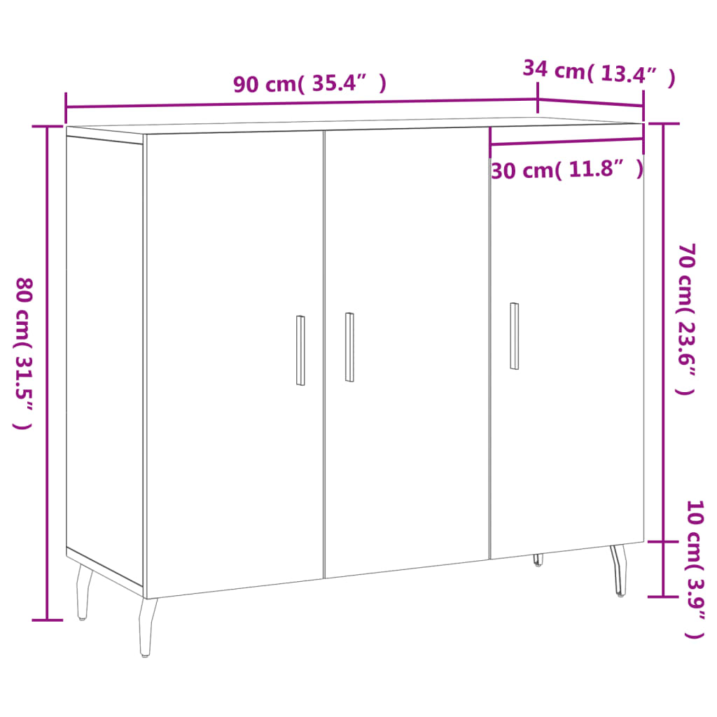 vidaXL Buffet blanc 90x34x80 cm bois d'ingénierie