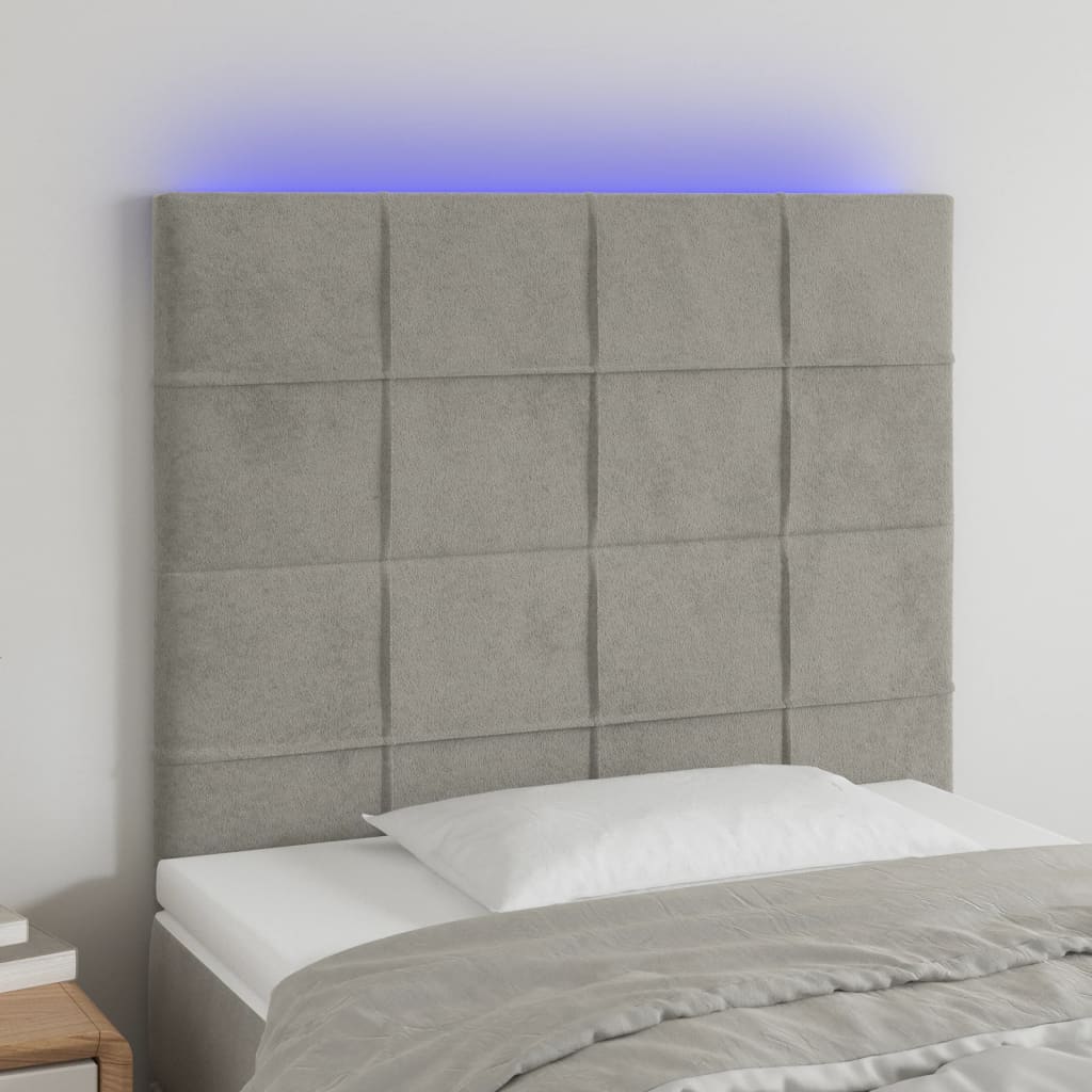 vidaXL Tête de lit à LED Gris clair 90x5x118/128 cm Velours