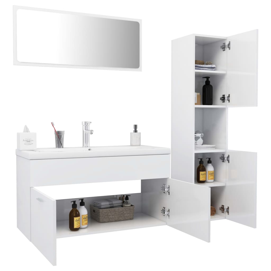 vidaXL Ensemble de meubles de salle de bain Blanc brillant Aggloméré