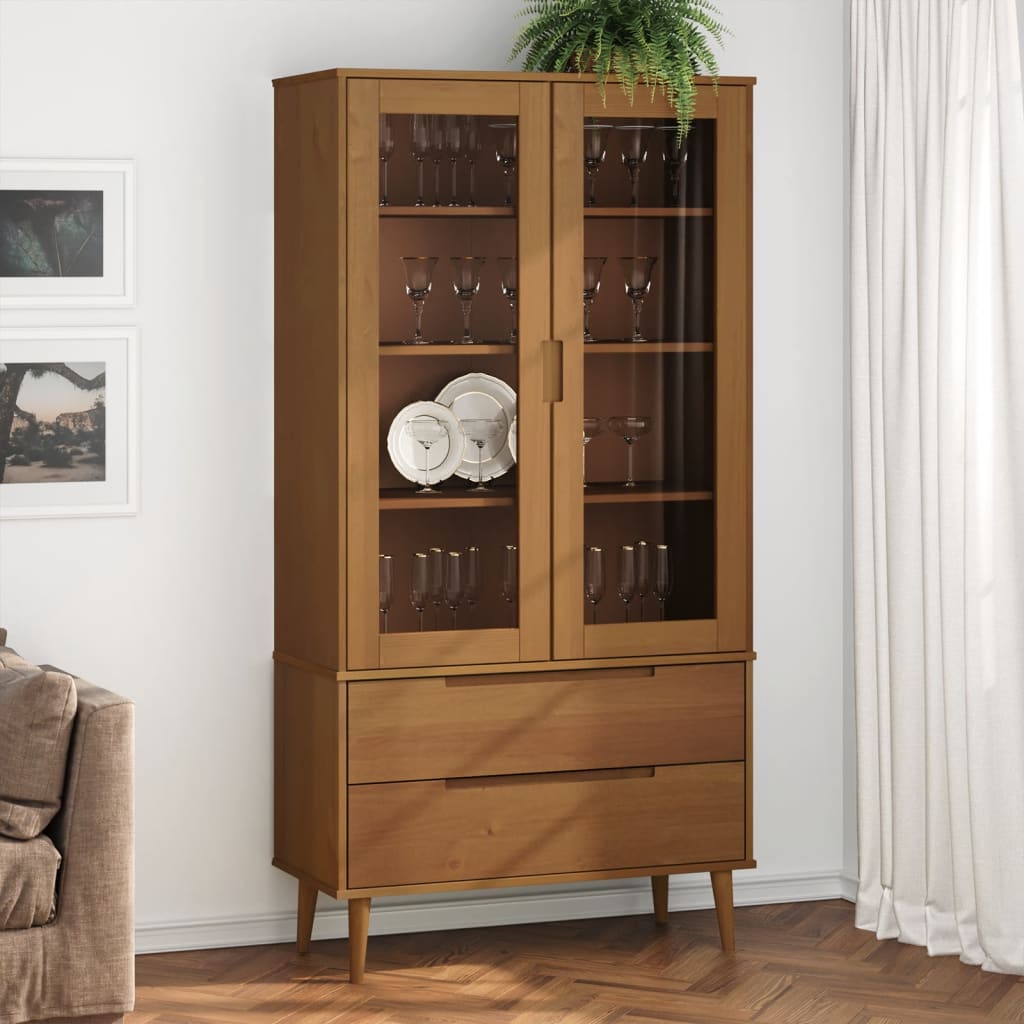 vidaXL Armoire à vitrine MOLDE Marron 90x35x175 cm Bois de pin massif