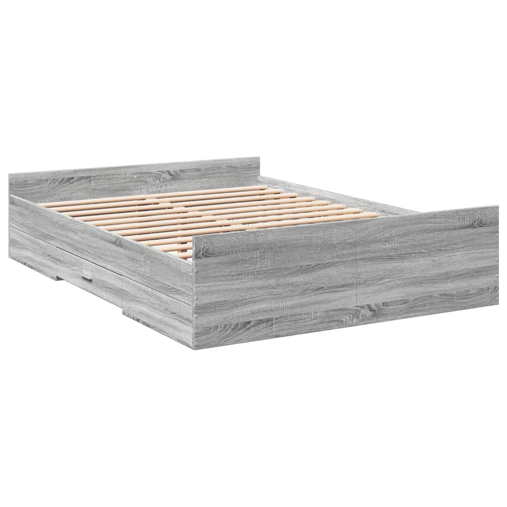 vidaXL Cadre de lit avec tiroirs sans matelas sonoma gris 140x190 cm