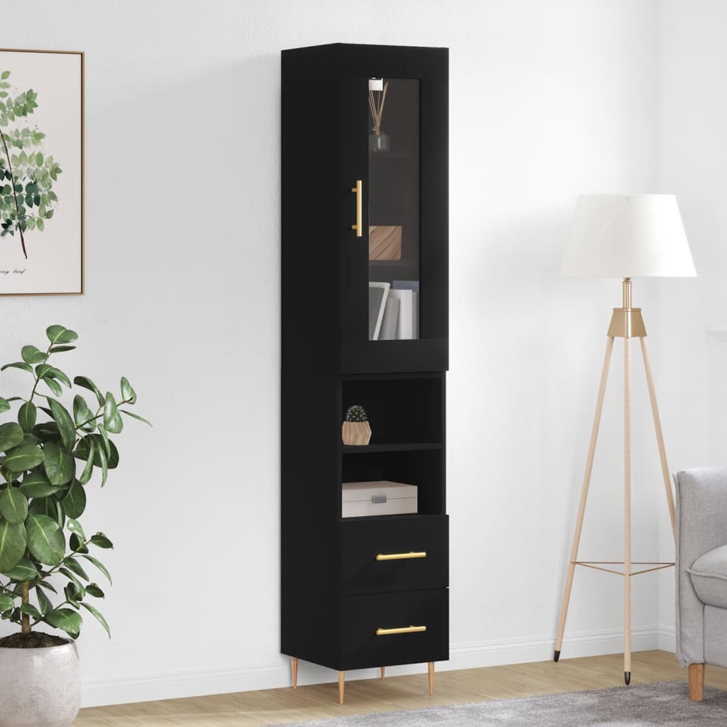 vidaXL Buffet haut Noir 34,5x34x180 cm Bois d'ingénierie