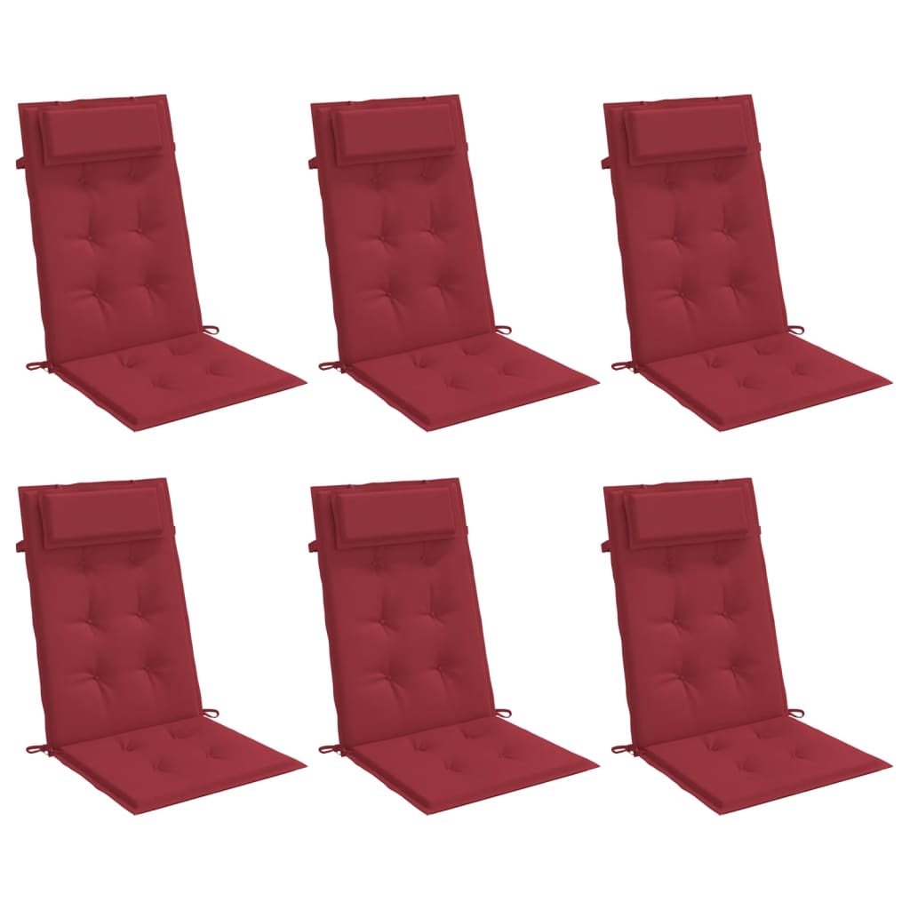 vidaXL Coussins de chaise à dossier haut lot de 6 rouge bordeaux