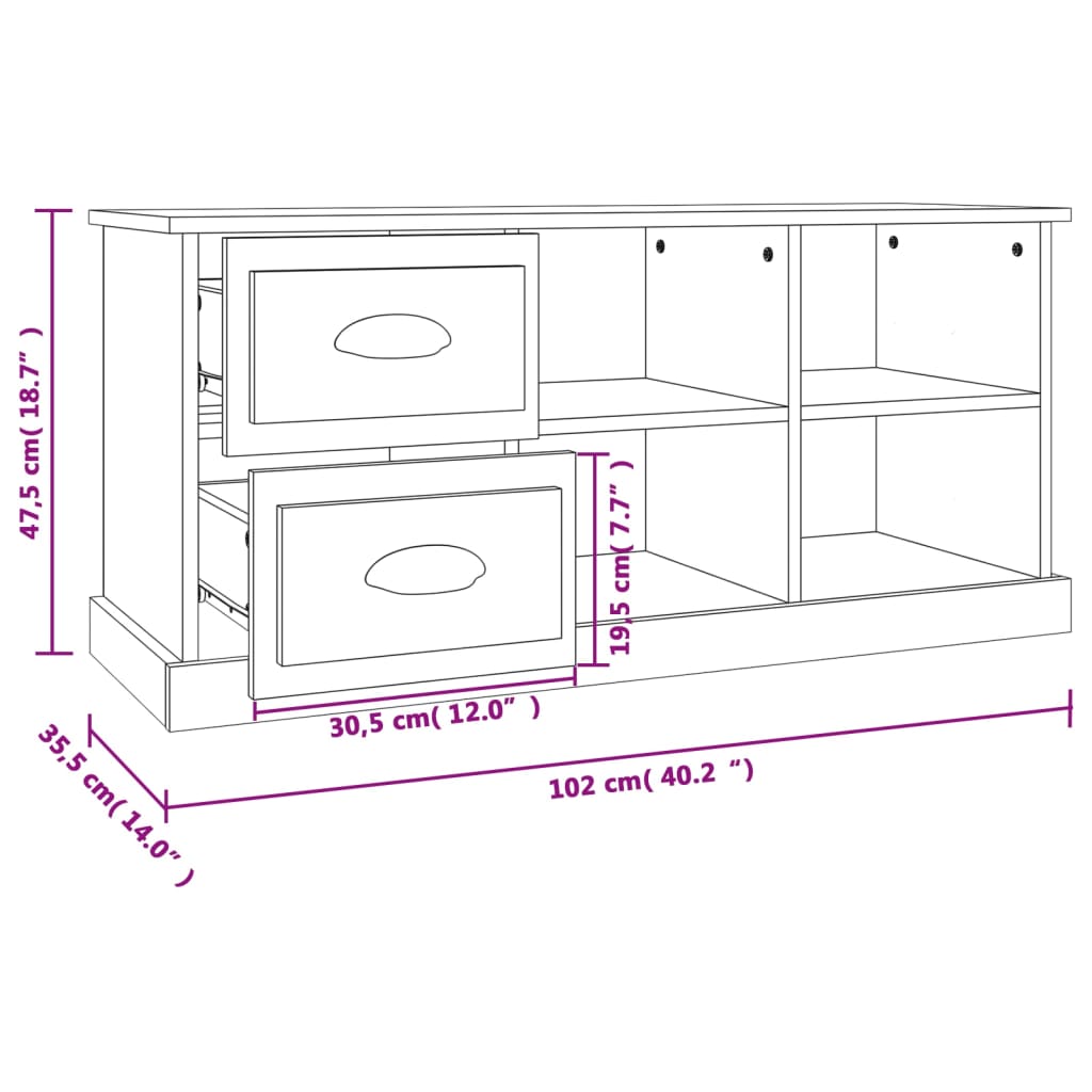 vidaXL Meuble TV blanc 102x35,5x47,5 cm bois d'ingénierie