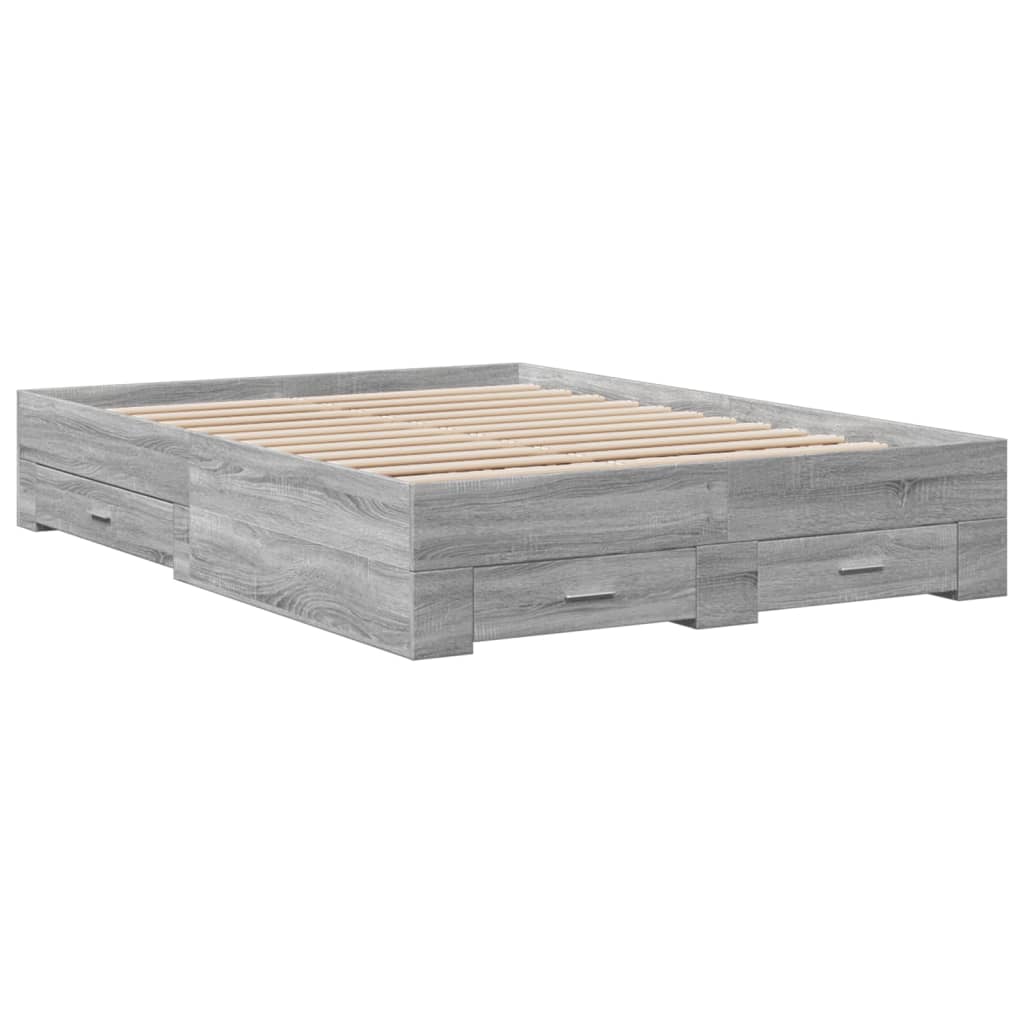 vidaXL Cadre de lit avec tiroirs sans matelas sonoma gris 140x190 cm