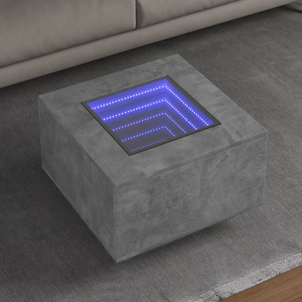 vidaXL Table basse avec LED gris béton 60x60x40 cm bois d'ingénierie