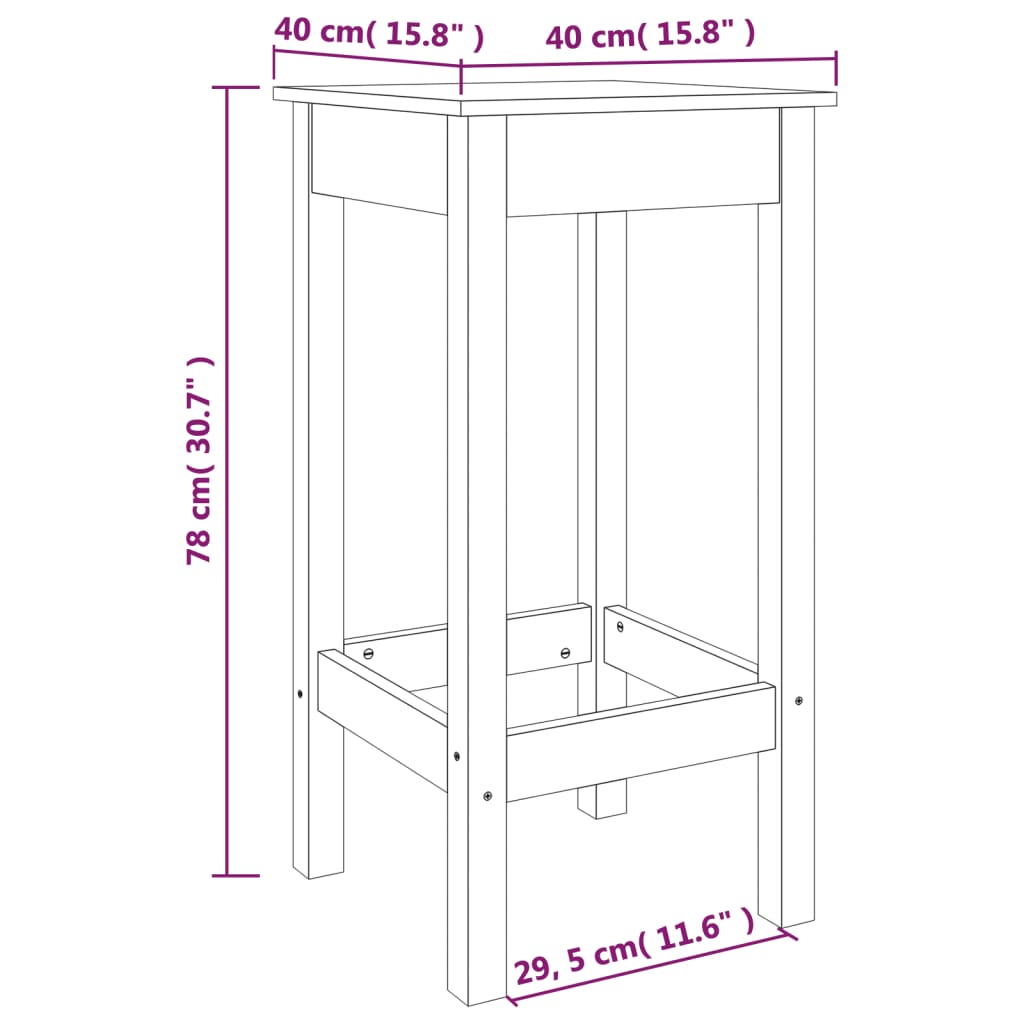 vidaXL Tabourets de bar 2 pcs 40x40x78 cm bois massif de pin