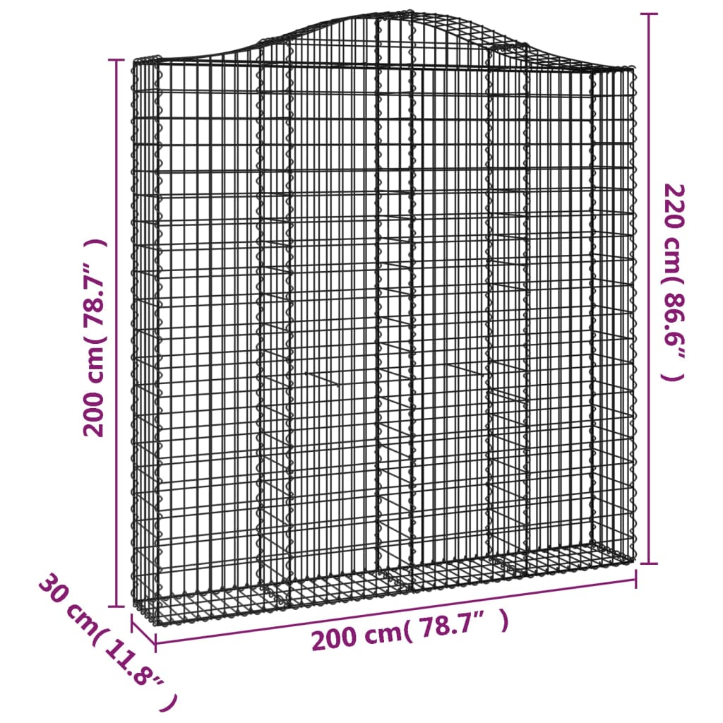 vidaXL Paniers à gabions arqués 9 pcs 200x30x200/220 cm fer galvanisé