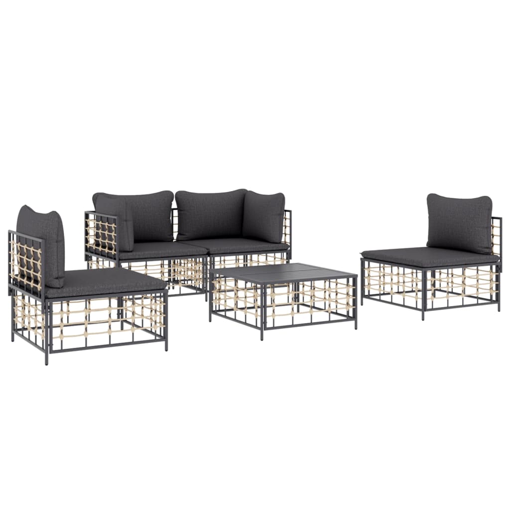 vidaXL Salon de jardin 5 pcs avec coussins anthracite résine tressée