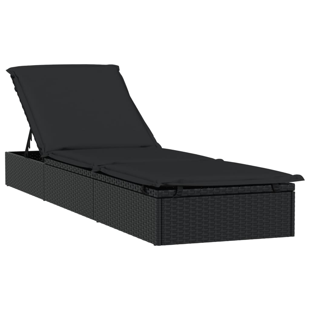 vidaXL Chaise longue avec toit rond noir 211x57x140 cm résine tressée