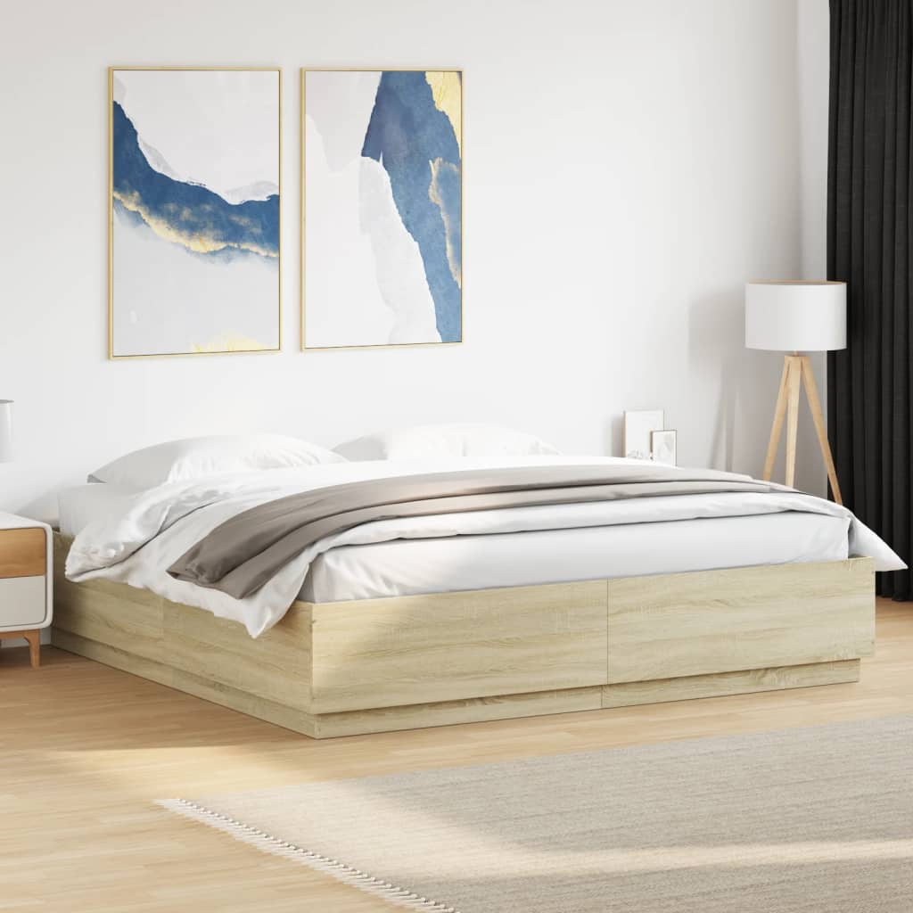 vidaXL Cadre de lit avec LED sans matelas chêne sonoma 200x200 cm