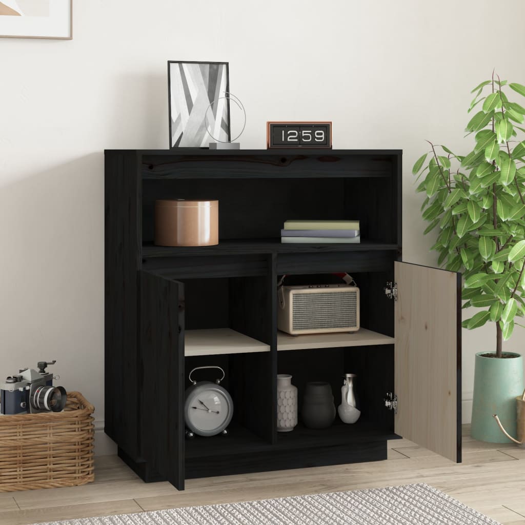 vidaXL Buffet Noir 70x34x80 cm Bois massif de pin