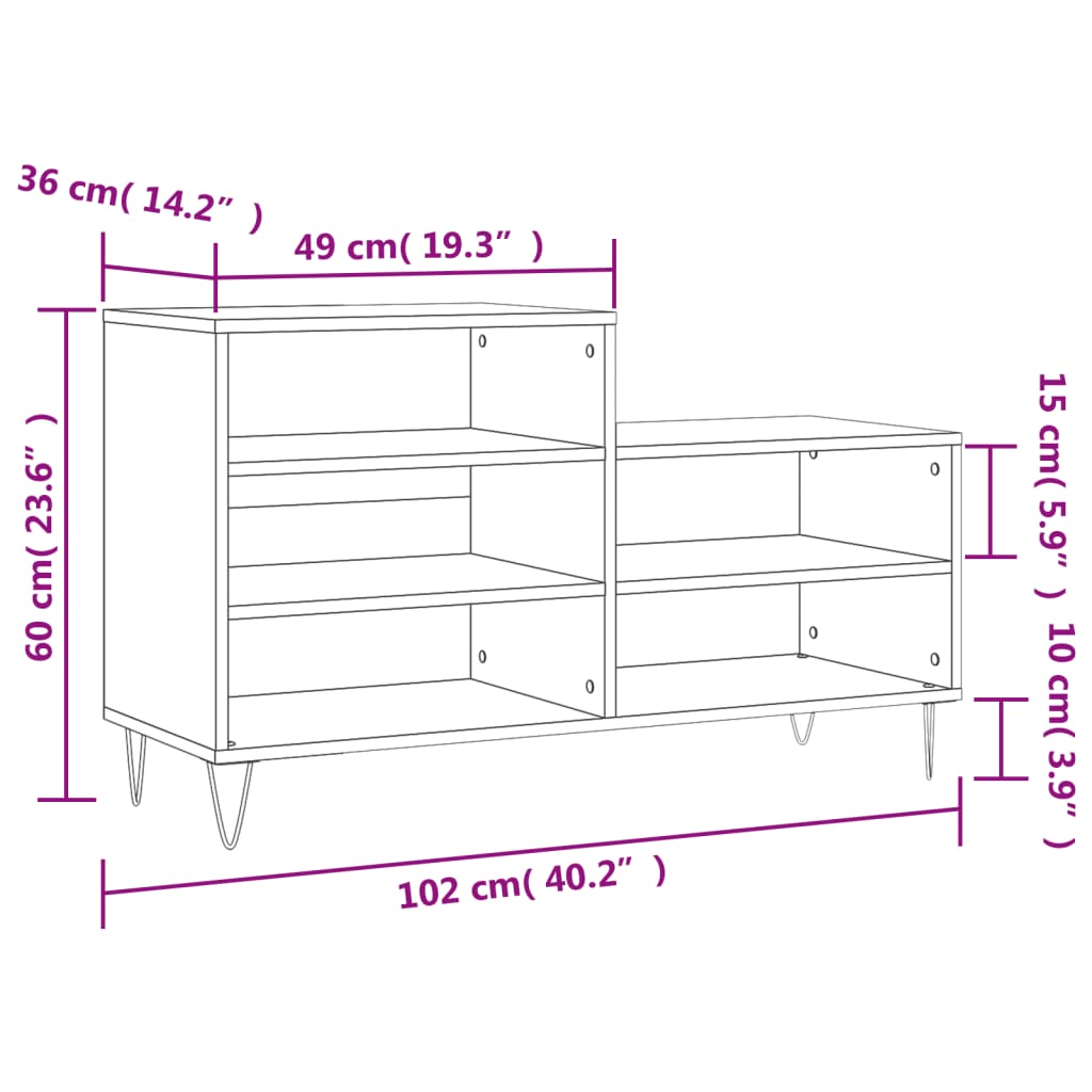 vidaXL Armoire à chaussures Chêne sonoma 102x36x60cm Bois d'ingénierie