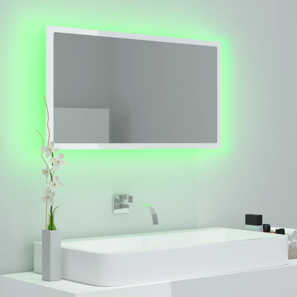 vidaXL Miroir à LED de bain Blanc brillant 80x8,5x37 cm Acrylique