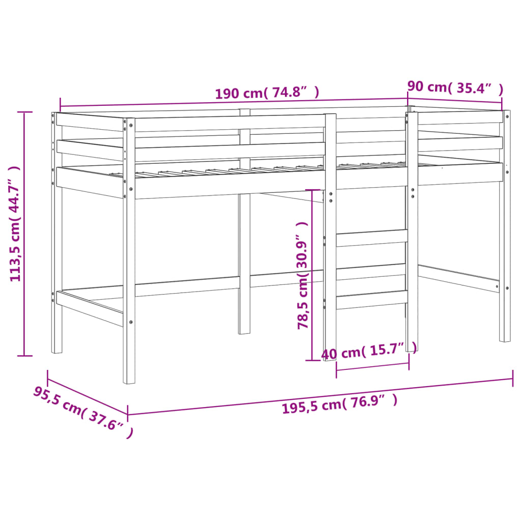 vidaXL Lit mezzanine enfants échelle blanc 90x190 cm bois pin massif