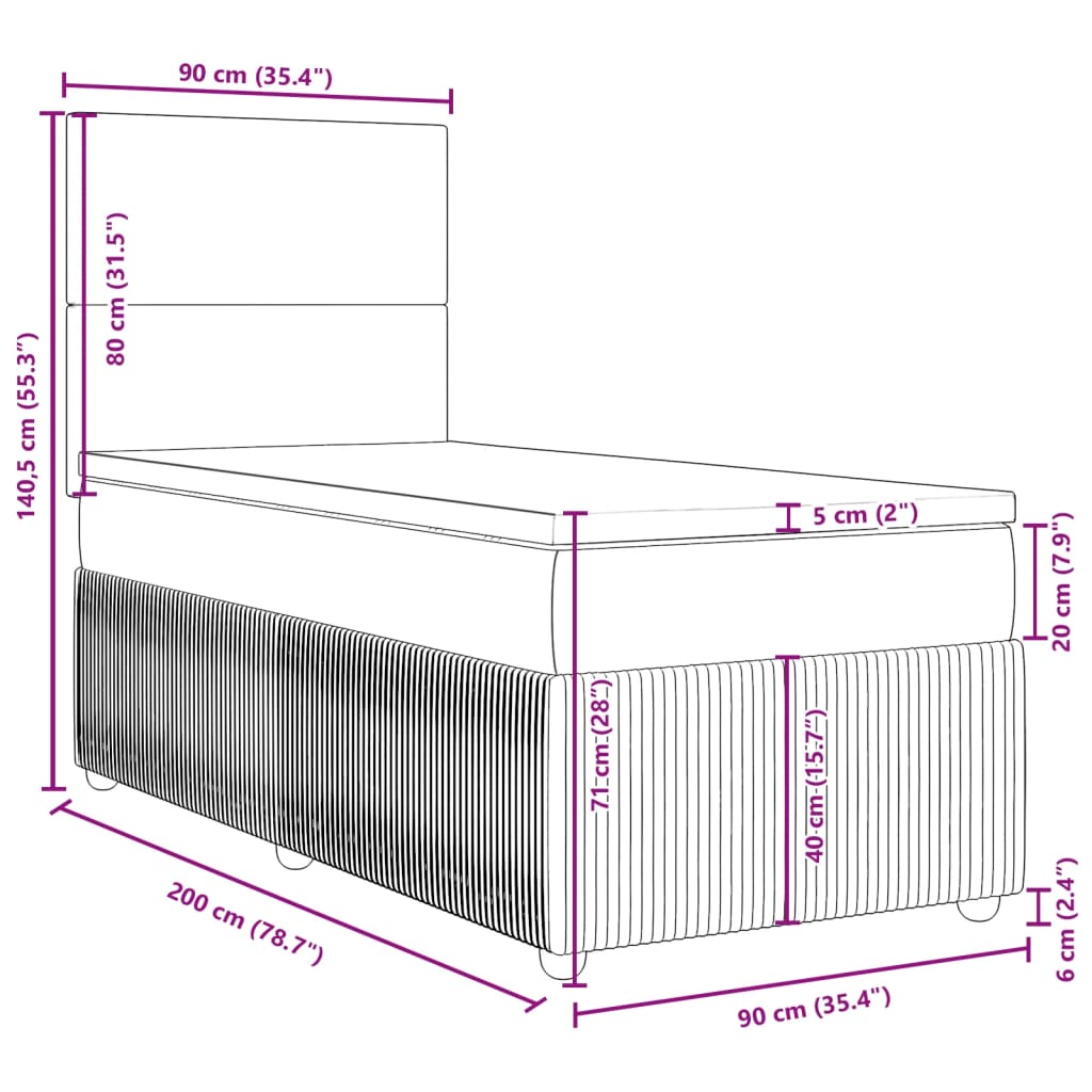 vidaXL Sommier à lattes de lit et matelas Gris clair 90x200 cm Velours