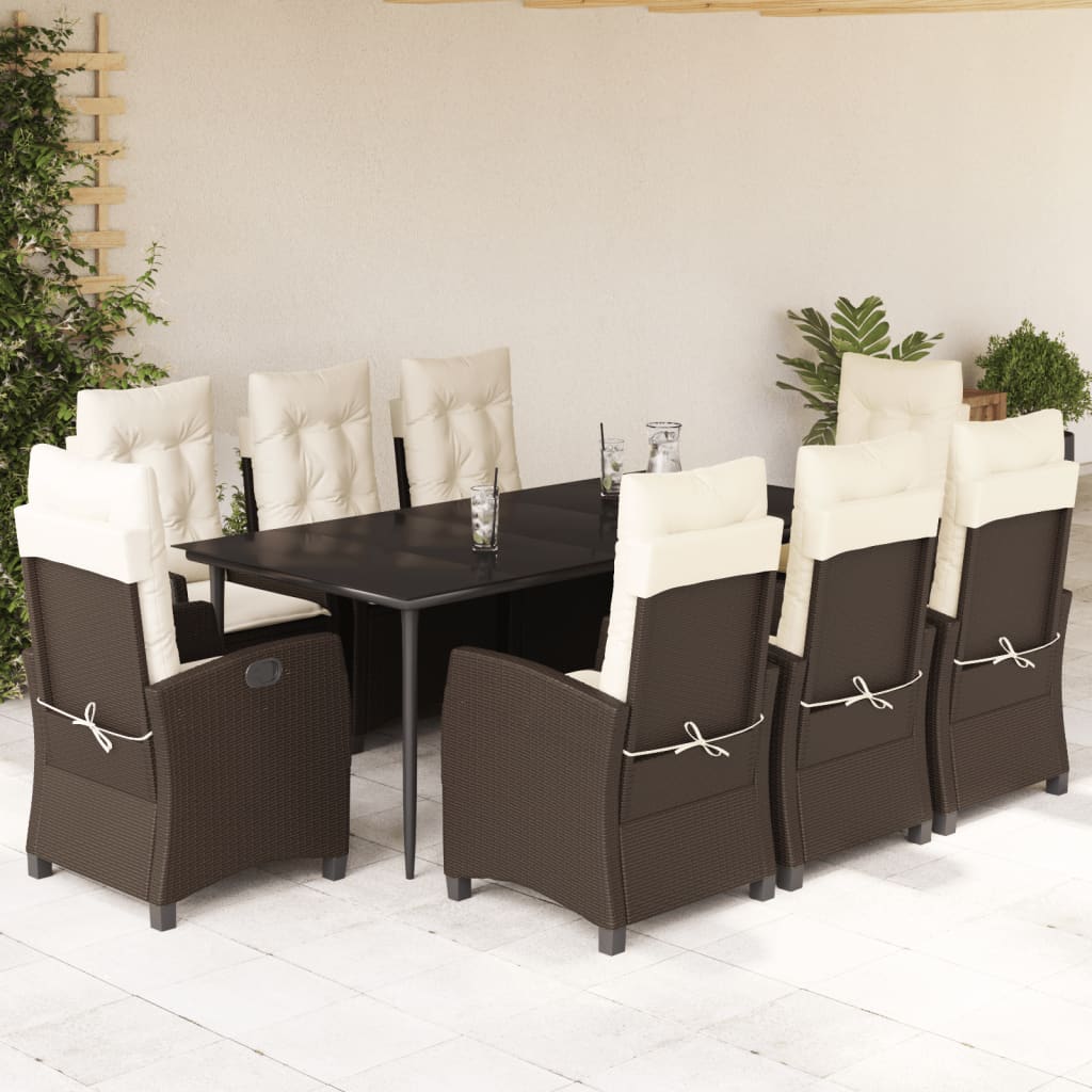 vidaXL Ensemble à manger de jardin et coussins 9 pcs marron poly rotin