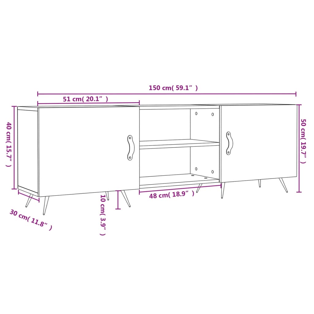 vidaXL Meuble TV blanc brillant 150x30x50 cm bois d'ingénierie