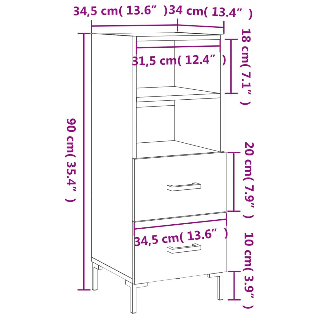 vidaXL Buffet Chêne sonoma 34,5x34x90 cm Bois d'ingénierie