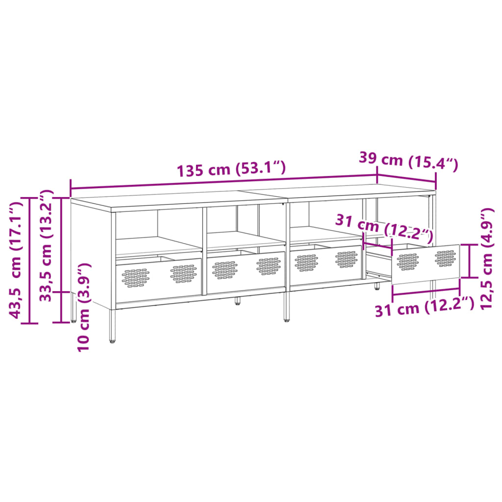 vidaXL Meuble TV vert olive 135x39x43,5 cm acier laminé à froid