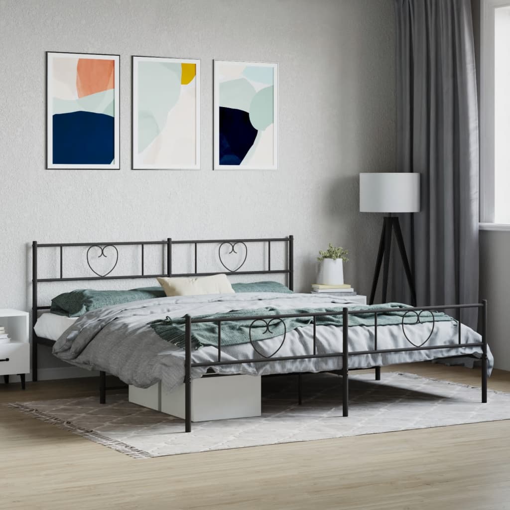 vidaXL Cadre de lit métal sans matelas avec pied de lit noir 180x200cm