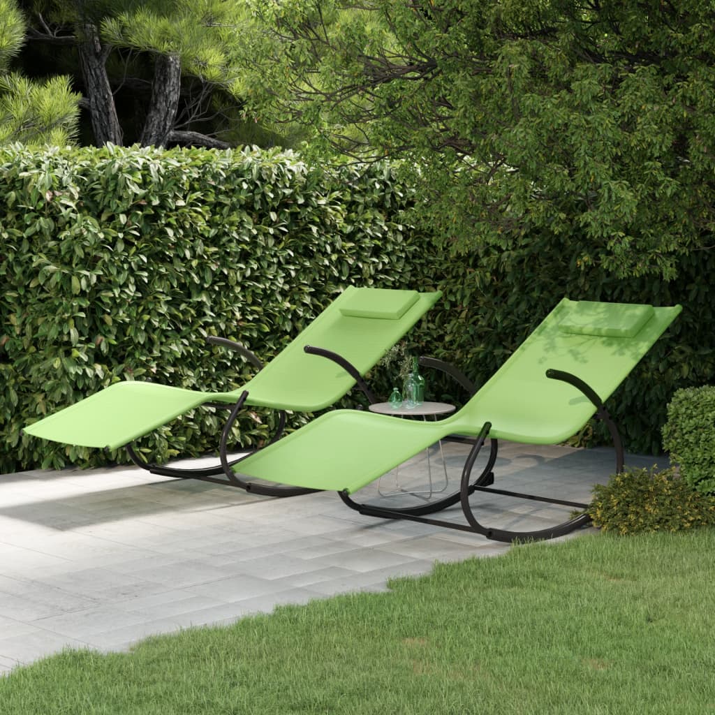 vidaXL Chaises longues à bascule lot de 2 Vert Acier et textilène