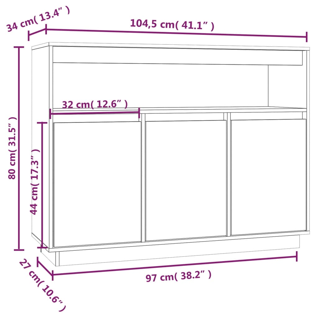 vidaXL Buffet Blanc 104,5x34x80 cm Bois massif de pin