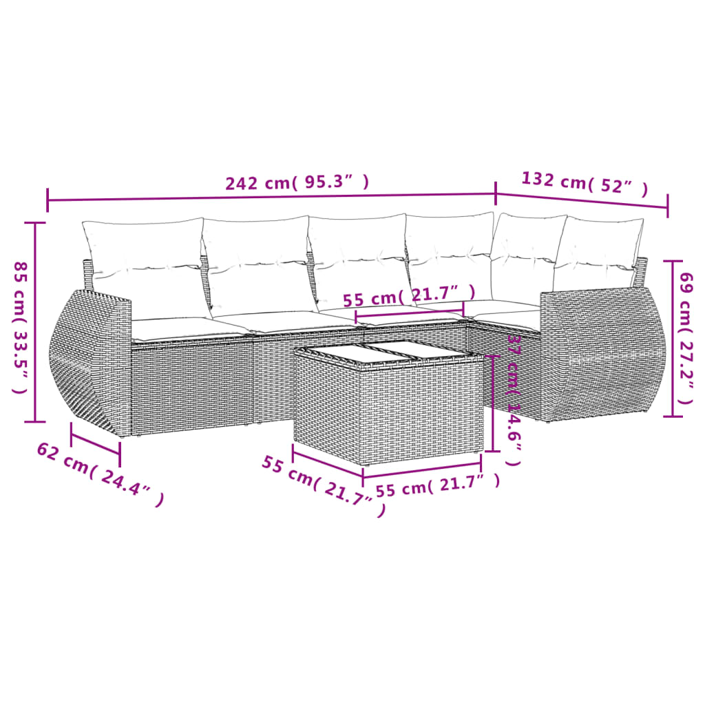 vidaXL Salon de jardin 6 pcs avec coussins noir résine tressée