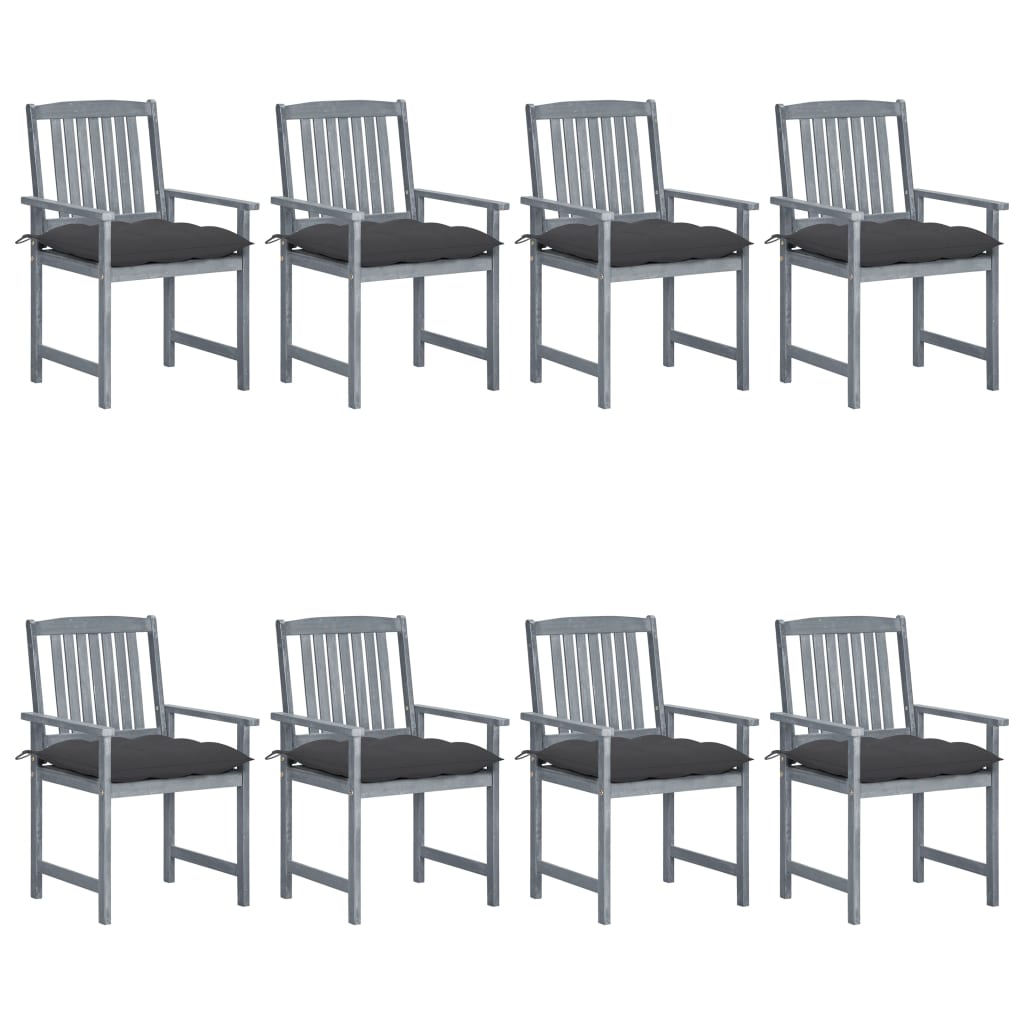 vidaXL Chaises de jardin et coussins lot de 8 Bois acacia solide Gris