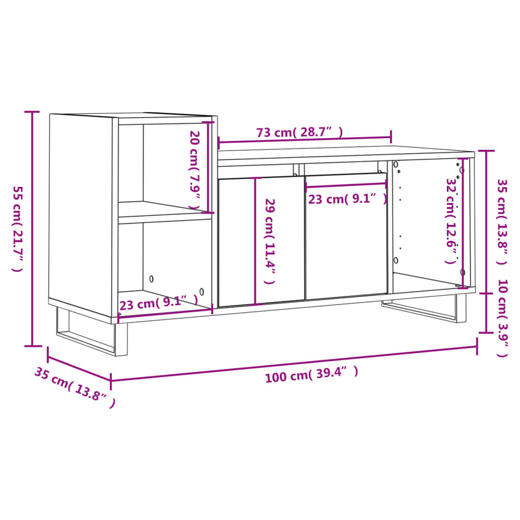 vidaXL Meuble TV Noir 100x35x55 cm Bois d'ingénierie