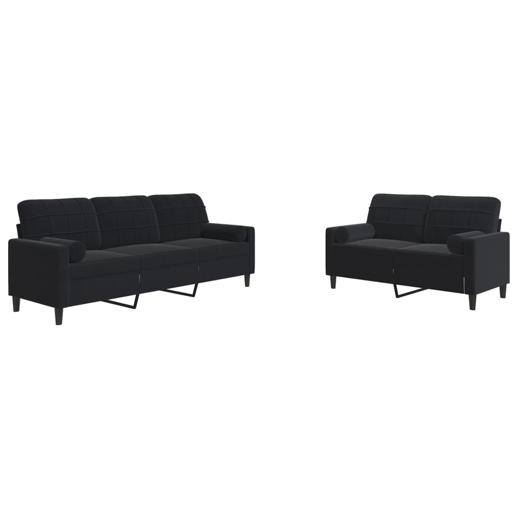 vidaXL Ensemble de canapés 2pcs et coussins et traversins noir velours