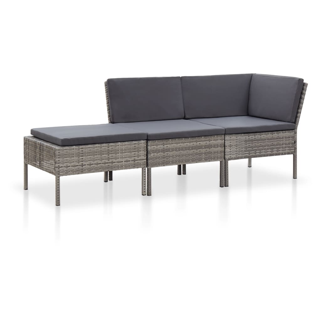 vidaXL Salon de jardin 3 pcs avec coussins Résine tressée Gris