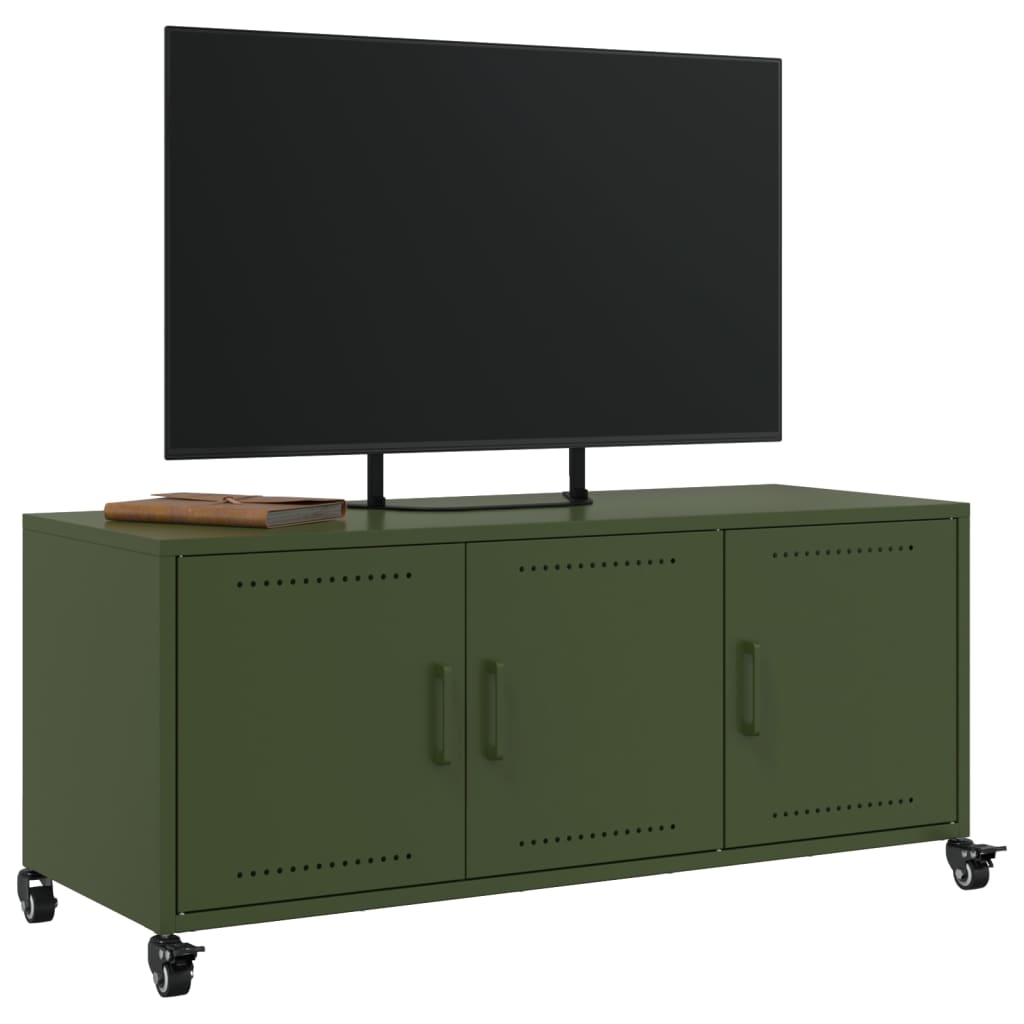 vidaXL Meuble TV vert olive 100,5x39x43,5 cm acier