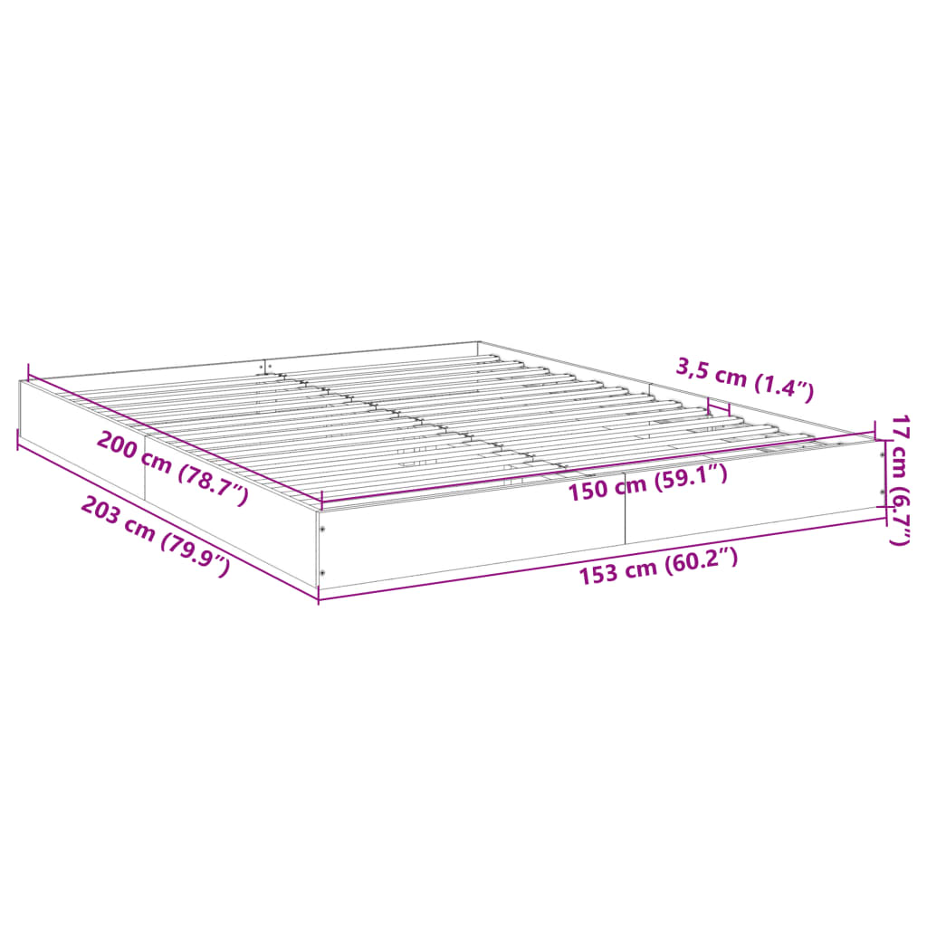 vidaXL Cadre de lit sans matelas chêne fumé 150x200 cm bois ingénierie