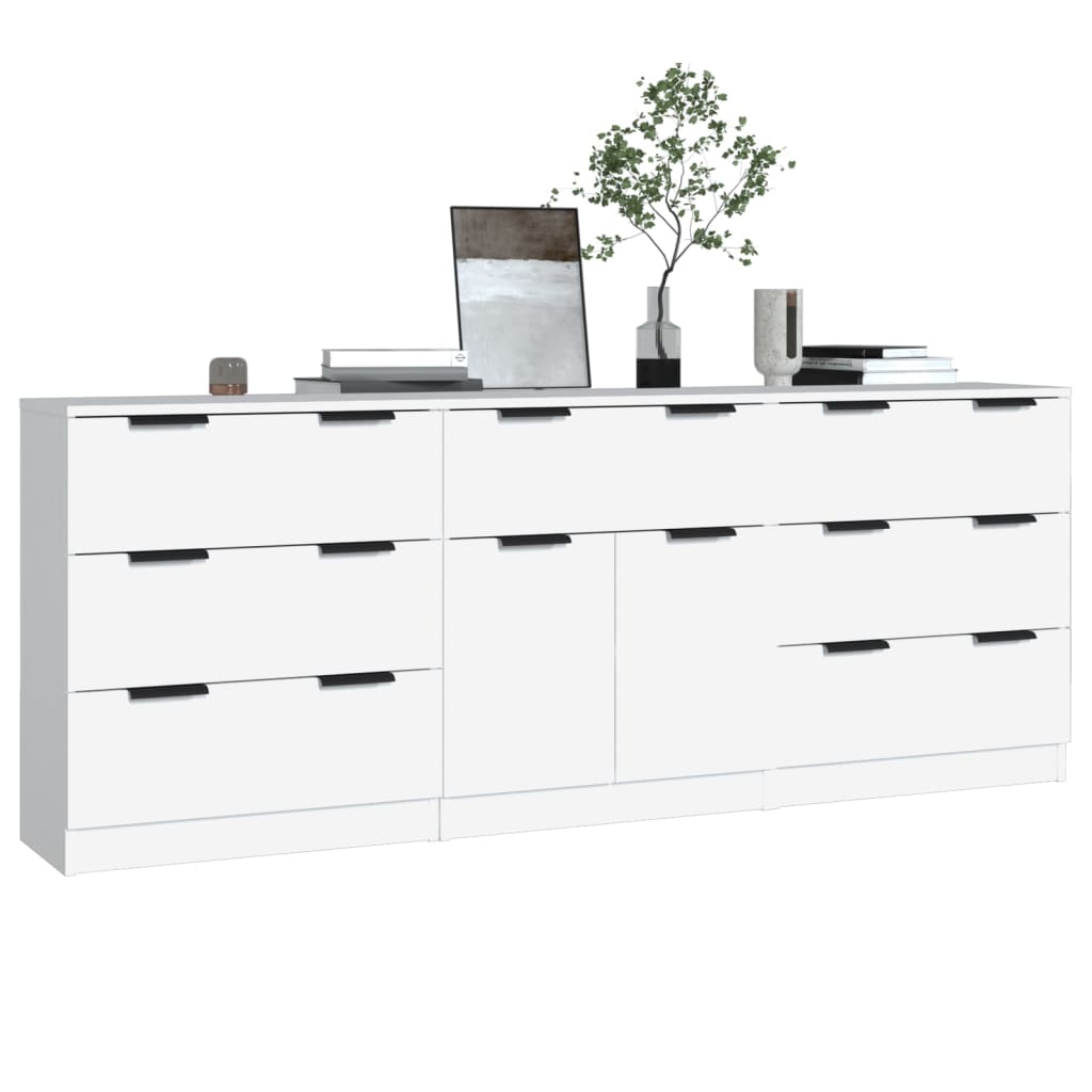 vidaXL Buffets 3 pcs Blanc Bois d'ingénierie