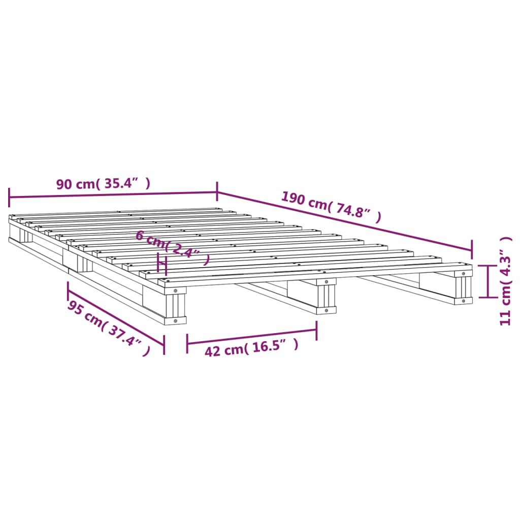 vidaXL Lit de palette Noir 90x190 cm Bois de pin massif Simple